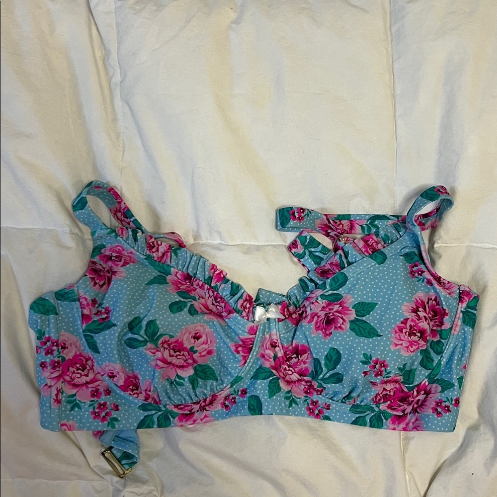 Floral Blue and Pink Bikini top
